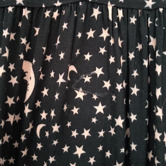 Vintage Romeo Star Moon Print Celestial Witchy Goth Boho Black Tiered Maxi Dress - Picture 7 of 14